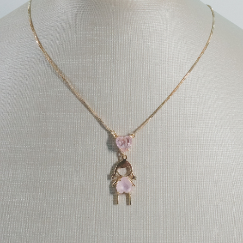 Corrente Veneziana Banhada a Ouro com Pingente Menina Cravado em Pedras