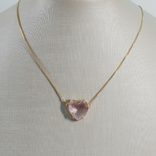 Corrente Veneziana Banhada a Ouro com Pingente de Coração Cravado em Pedra