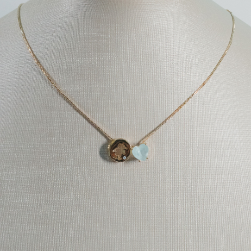 Corrente Veneziana com Pingente Menino e Pedra em Formato de Coração