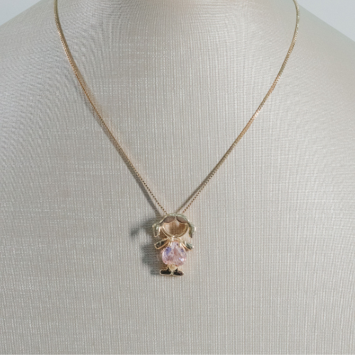 Corrente Veneziana Banhada a Ouro com Pingente Menina Cravado em Pedras