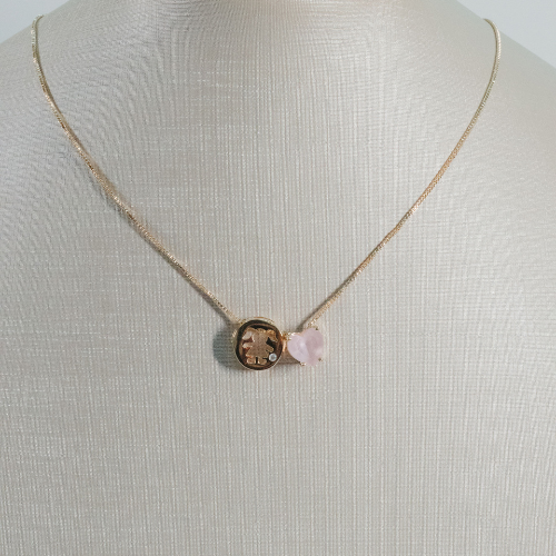 Corrente Veneziana com Pingente Menina e Pedra em Formato de Coração