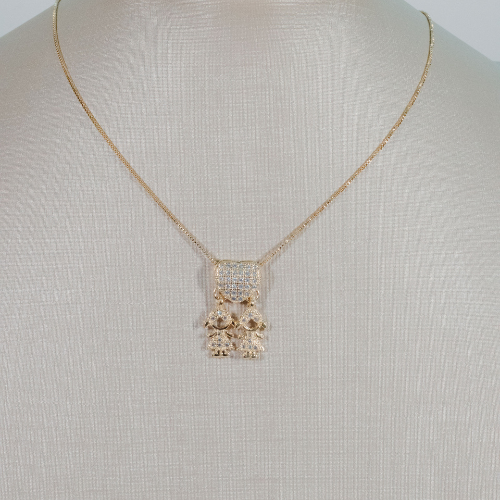 Corrente Veneziana Banhada a Ouro com Pingente Meninas Cravado em Pedras