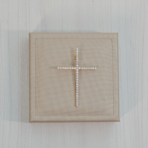 Pingente Crucifixo Banhado a Ouro com Pedras Cravejadas